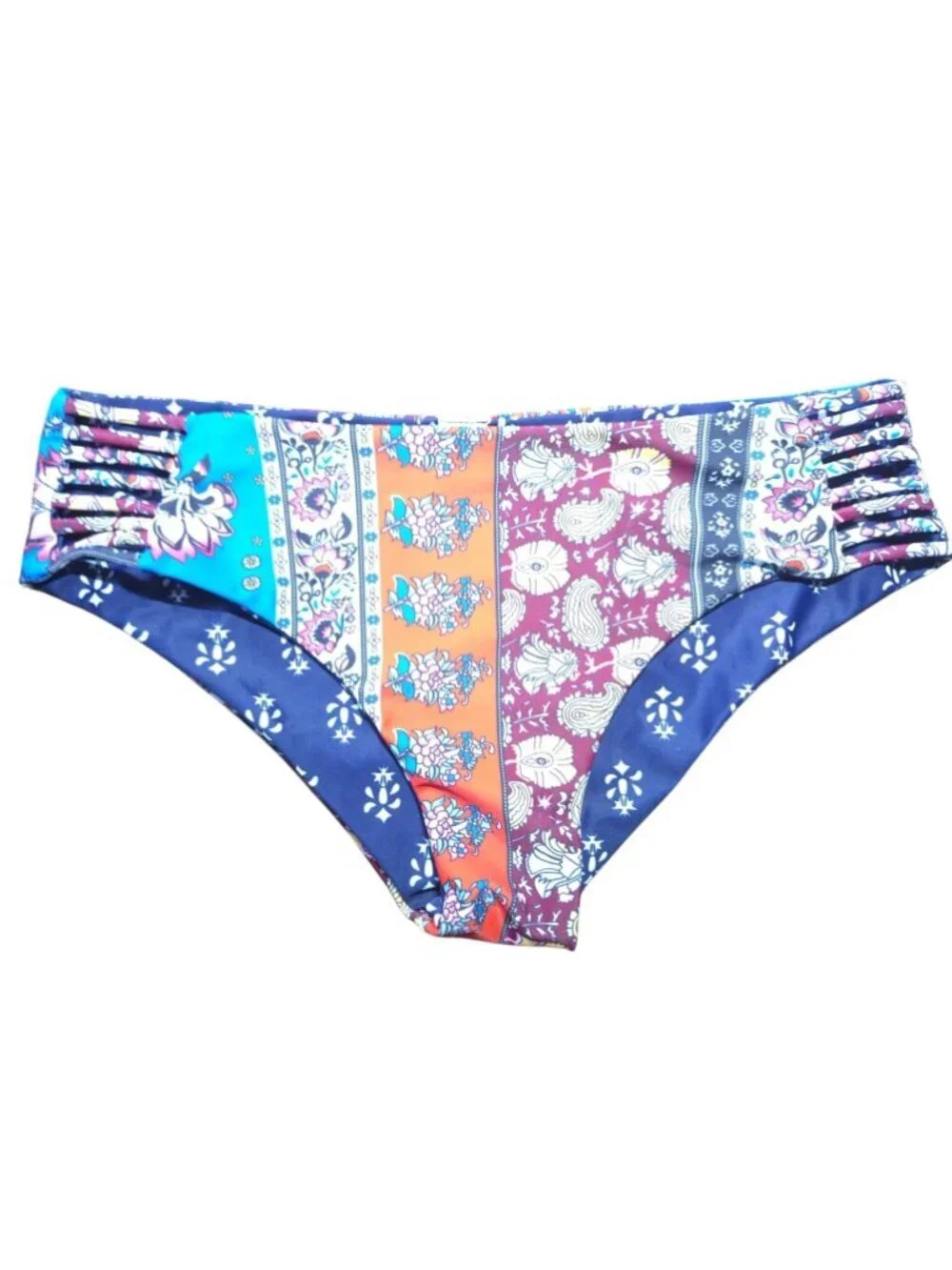 Boho High Neck Bikini Set Womens Medium Floral Paisley Print Swimwear Stretch.